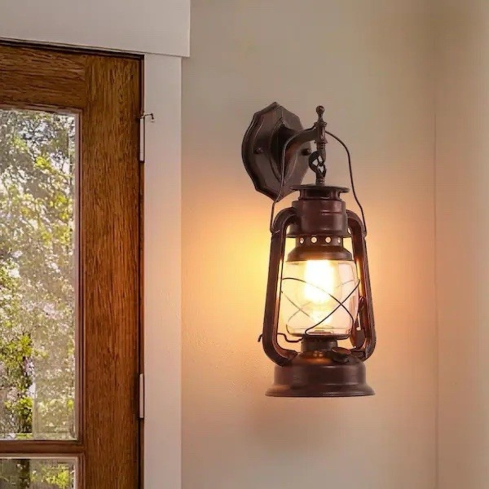 Rustic Wall Sconce Lantern Light, Vintage Wall Light Fixture with E26 Base,wi...